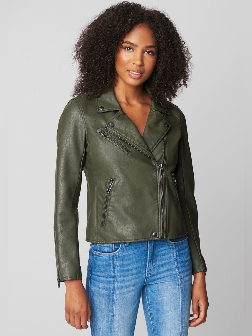 NWT BLANKNYC Winning Ticket Faux Leather Moto Jacket Olive Green Small